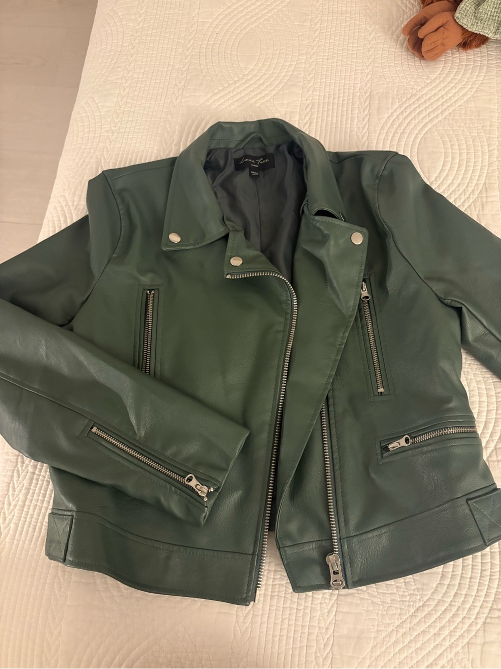 Frame Denim Dark Green Leather Moto Jacket with Silver Hardware